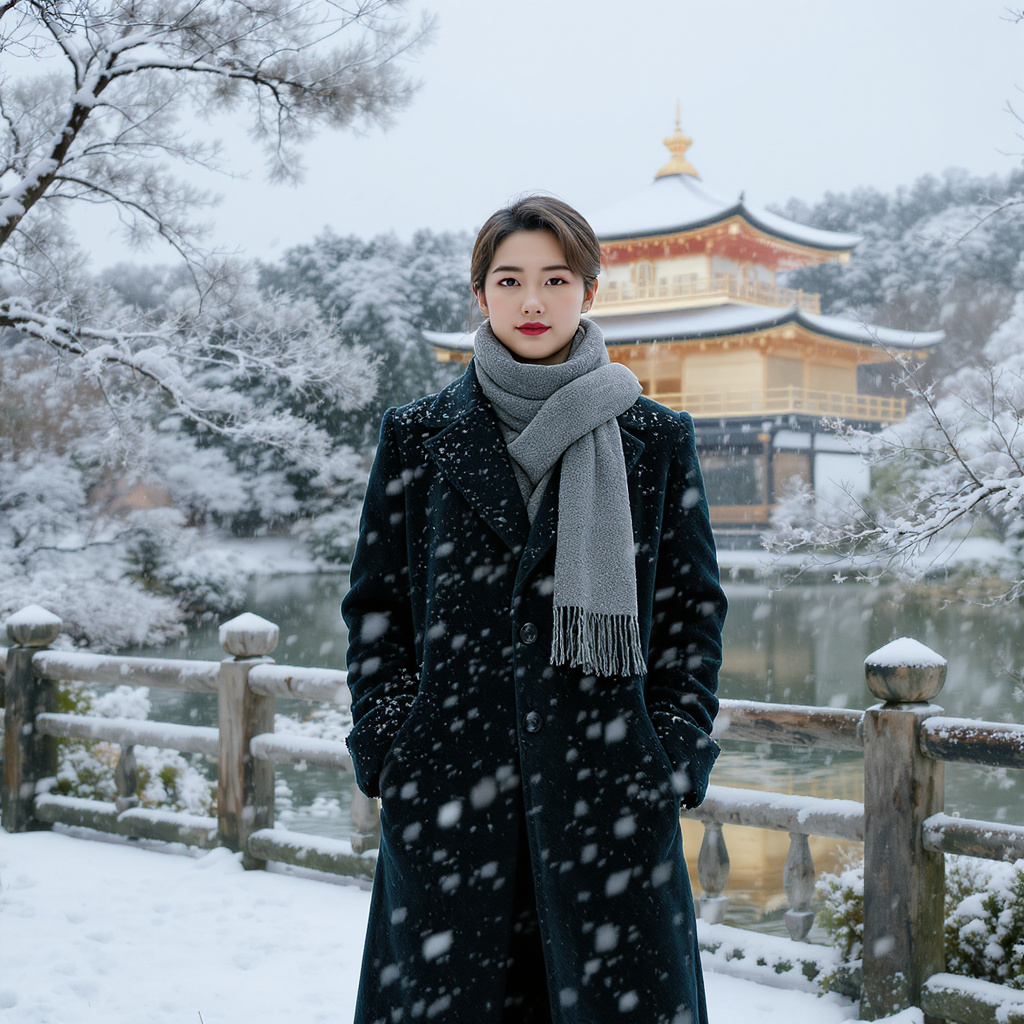 Snowfall at Kinkaku-ji (Golden Pavilion)