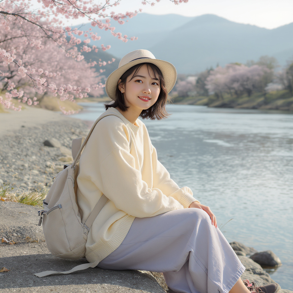 Kyoto Riverbank Spring Scene